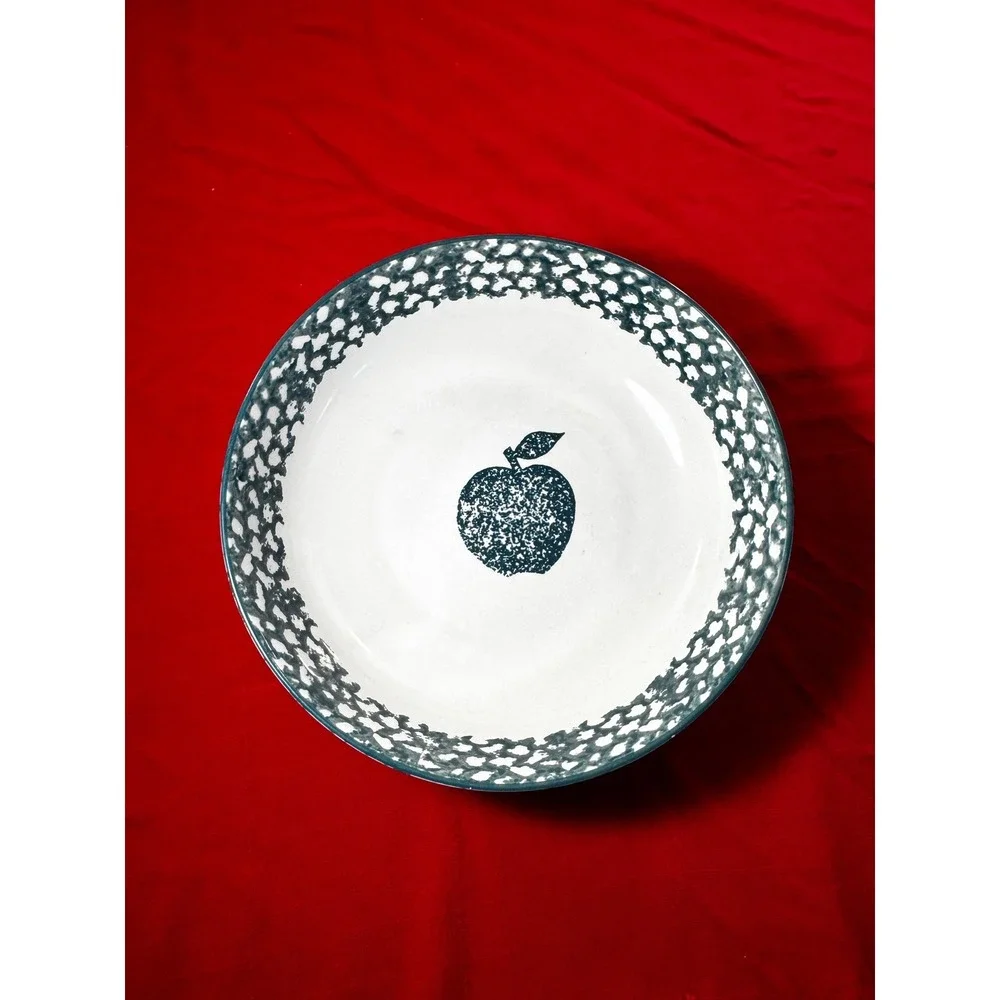 Tienshan Folk Craft Apple Stoneware 9 Inch Pasta Serving Bowl Sponged Pattern